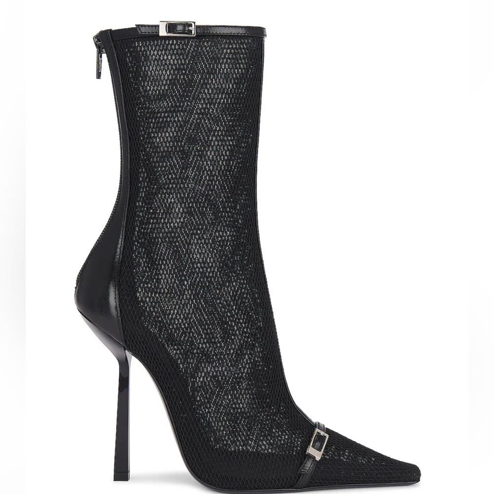 Saint Laurent Oxalis Black Mesh Pointed-Toe Ankle Boots - Picture 3 of 4